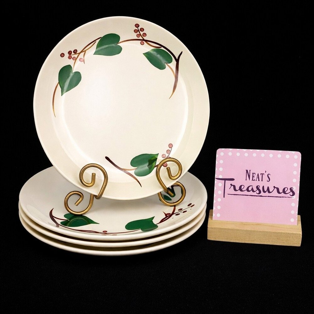 MCM Blue Ridge Southern Pottery STANHOME Green Ivy Luncheon 9.5" Plates Set 4